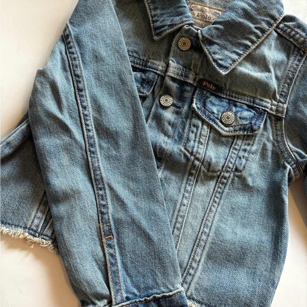 NWT Polo by Ralph Lauren Girls 4T Denim Jacket Cropped Raw Hem Snap- Front - Picture 6 of 10